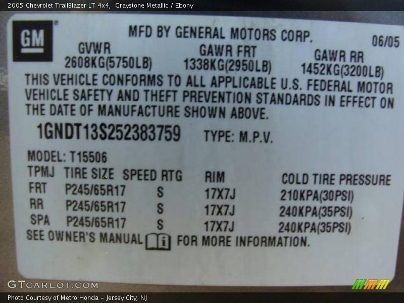 Graystone Metallic / Ebony 2005 Chevrolet TrailBlazer LT 4x4
