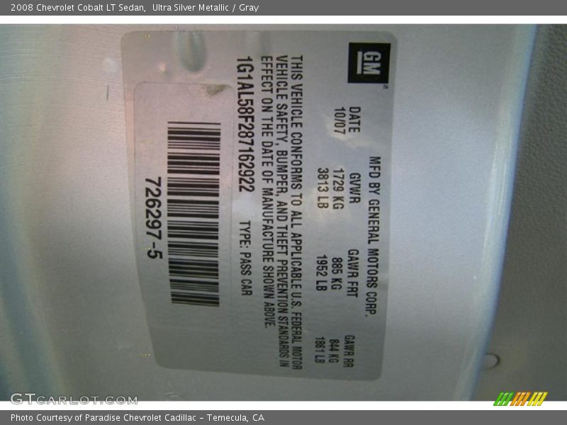 Ultra Silver Metallic / Gray 2008 Chevrolet Cobalt LT Sedan
