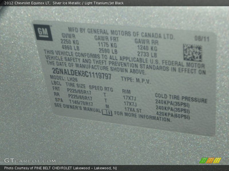 Silver Ice Metallic / Light Titanium/Jet Black 2012 Chevrolet Equinox LT