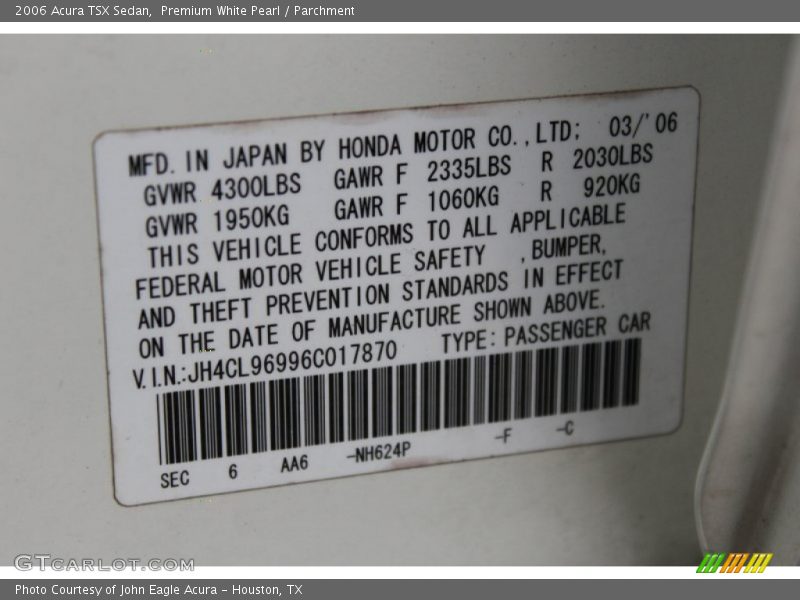 Premium White Pearl / Parchment 2006 Acura TSX Sedan