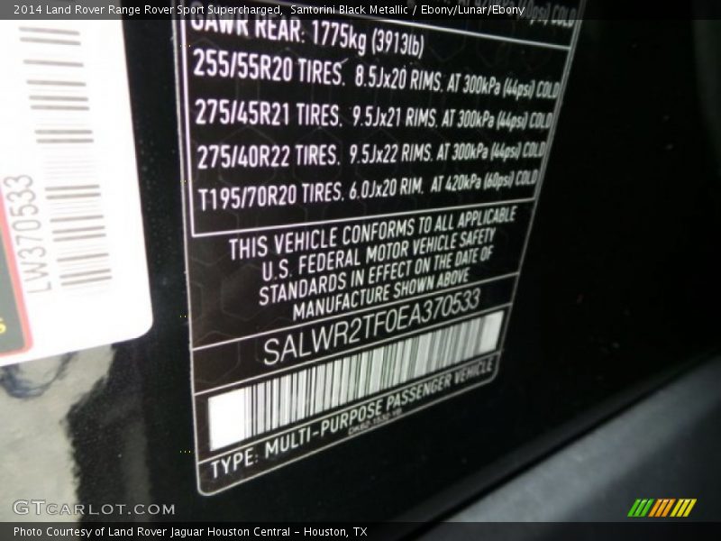 Santorini Black Metallic / Ebony/Lunar/Ebony 2014 Land Rover Range Rover Sport Supercharged