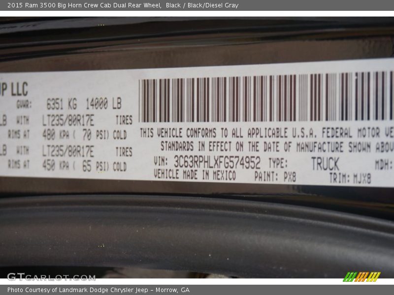 Black / Black/Diesel Gray 2015 Ram 3500 Big Horn Crew Cab Dual Rear Wheel