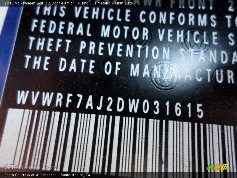 Rising Blue Metallic / Titan Black 2013 Volkswagen Golf R 2 Door 4Motion