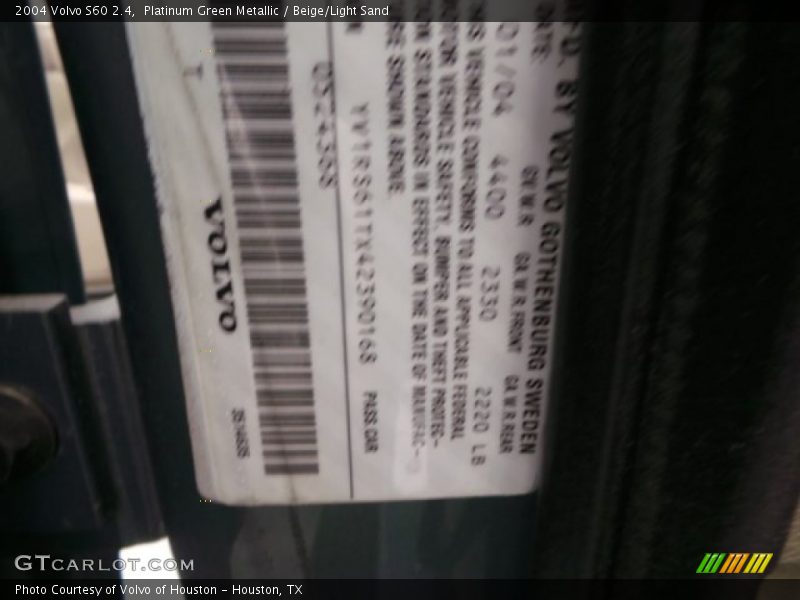 Platinum Green Metallic / Beige/Light Sand 2004 Volvo S60 2.4