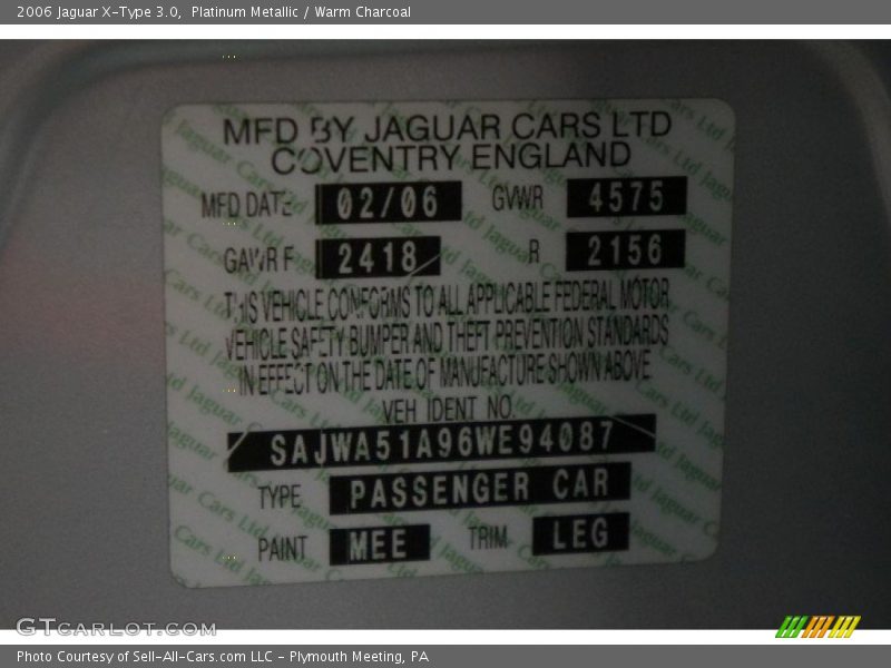 Platinum Metallic / Warm Charcoal 2006 Jaguar X-Type 3.0
