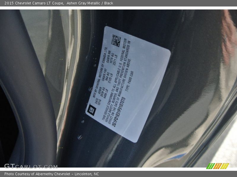 Ashen Gray Metallic / Black 2015 Chevrolet Camaro LT Coupe