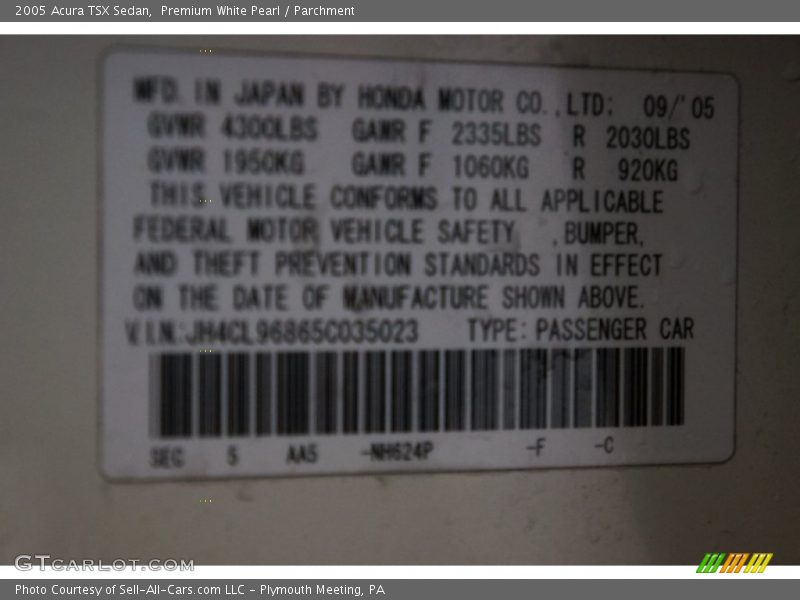 Premium White Pearl / Parchment 2005 Acura TSX Sedan
