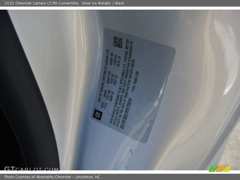 Silver Ice Metallic / Black 2015 Chevrolet Camaro LT/RS Convertible