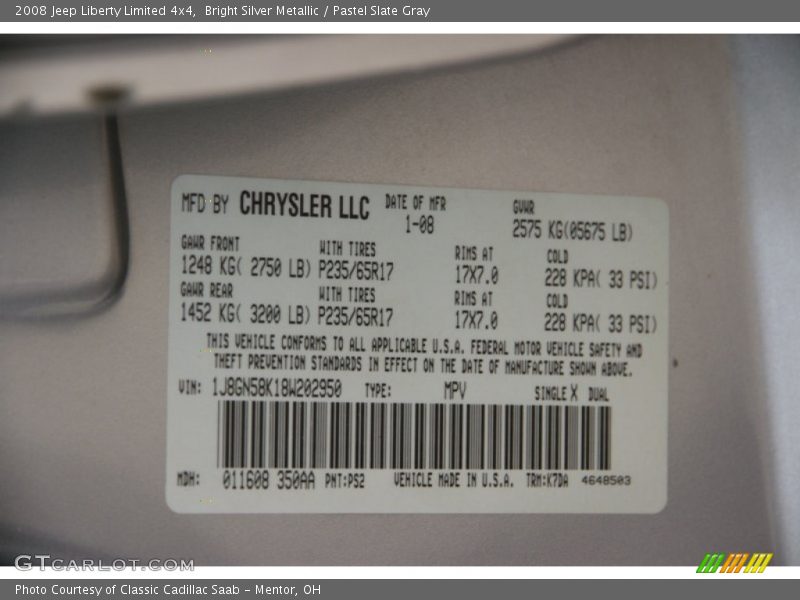 Bright Silver Metallic / Pastel Slate Gray 2008 Jeep Liberty Limited 4x4