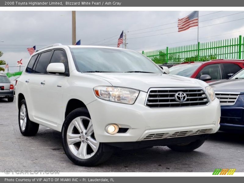 Blizzard White Pearl / Ash Gray 2008 Toyota Highlander Limited