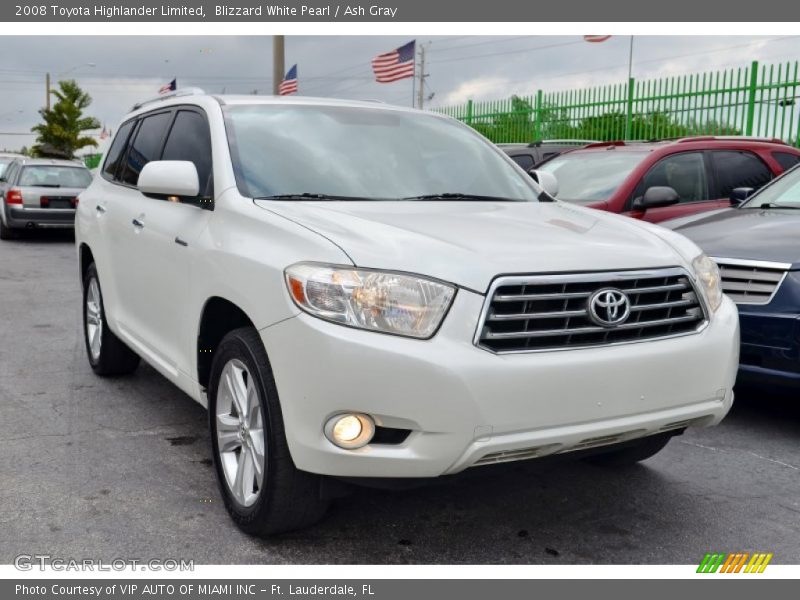 Blizzard White Pearl / Ash Gray 2008 Toyota Highlander Limited