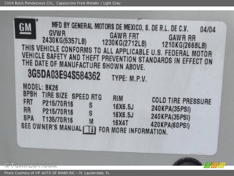 Cappuccino Frost Metallic / Light Gray 2004 Buick Rendezvous CXL