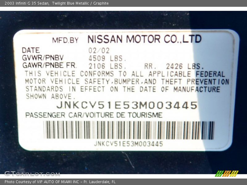 Twilight Blue Metallic / Graphite 2003 Infiniti G 35 Sedan