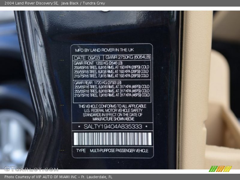 Java Black / Tundra Grey 2004 Land Rover Discovery SE