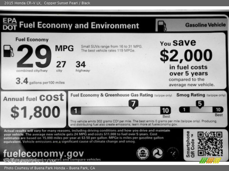 Copper Sunset Pearl / Black 2015 Honda CR-V LX