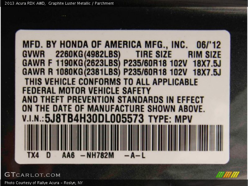 Graphite Luster Metallic / Parchment 2013 Acura RDX AWD