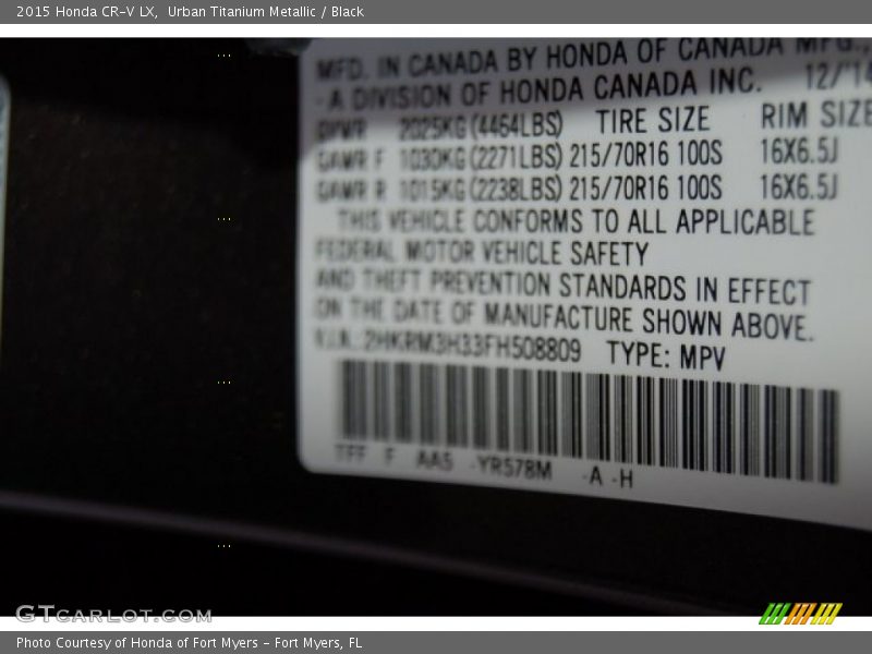 Urban Titanium Metallic / Black 2015 Honda CR-V LX