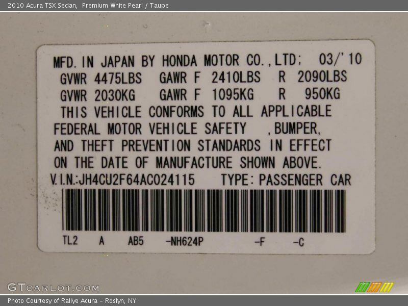 Premium White Pearl / Taupe 2010 Acura TSX Sedan