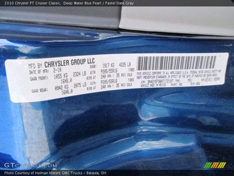 2010 PT Cruiser Classic Deep Water Blue Pearl Color Code PBS