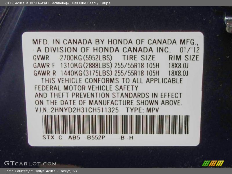Bali Blue Pearl / Taupe 2012 Acura MDX SH-AWD Technology