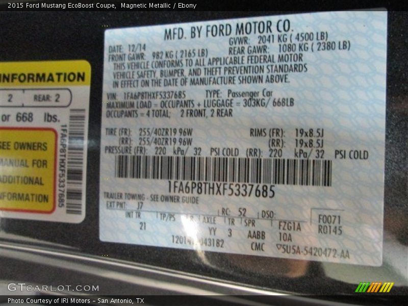 Magnetic Metallic / Ebony 2015 Ford Mustang EcoBoost Coupe