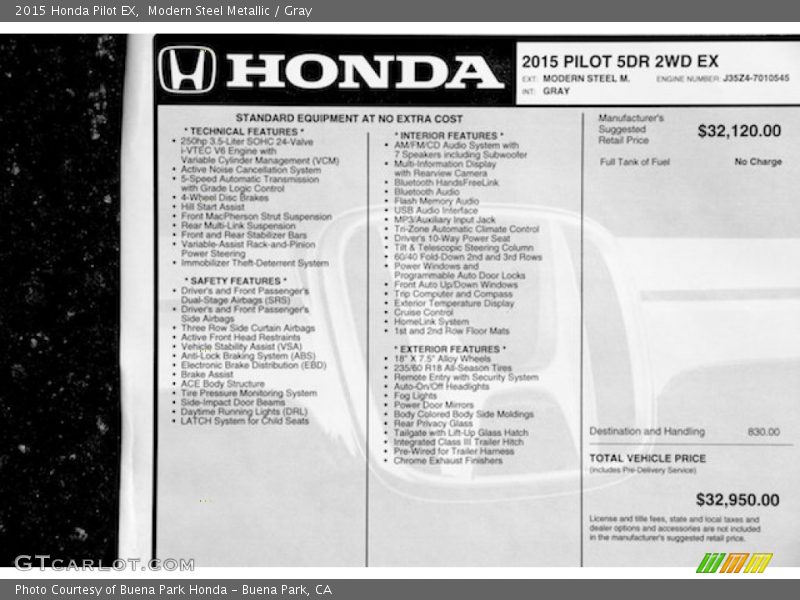 Modern Steel Metallic / Gray 2015 Honda Pilot EX