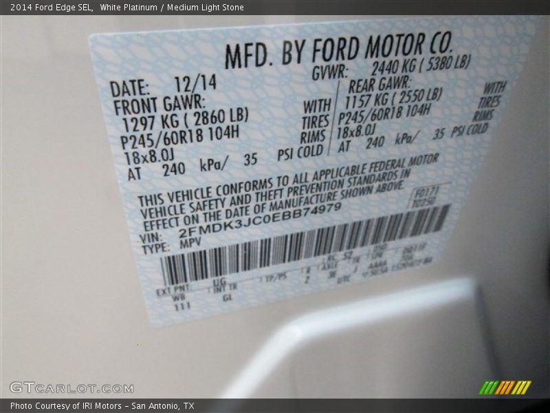 White Platinum / Medium Light Stone 2014 Ford Edge SEL