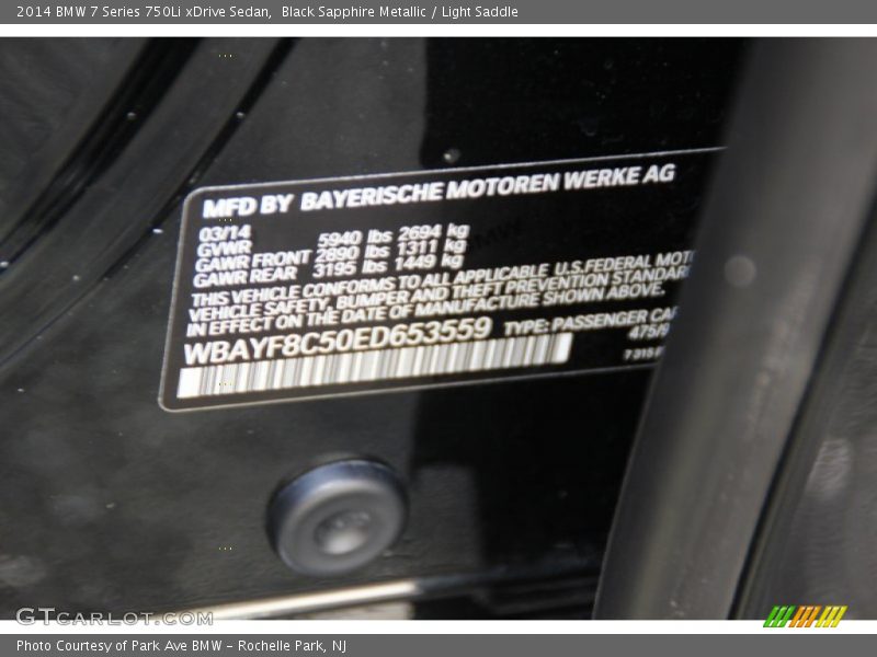 Black Sapphire Metallic / Light Saddle 2014 BMW 7 Series 750Li xDrive Sedan