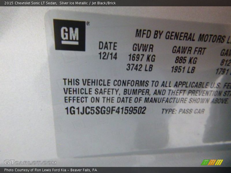 Silver Ice Metallic / Jet Black/Brick 2015 Chevrolet Sonic LT Sedan