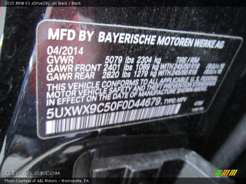 Jet Black / Black 2015 BMW X3 xDrive28i