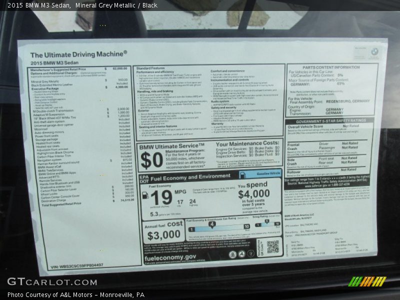  2015 M3 Sedan Window Sticker