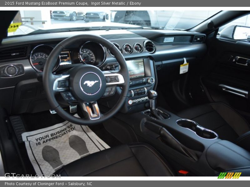 Ingot Silver Metallic / Ebony 2015 Ford Mustang EcoBoost Premium Coupe