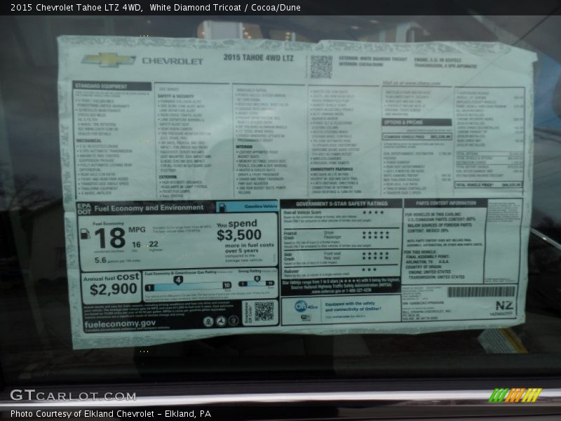 White Diamond Tricoat / Cocoa/Dune 2015 Chevrolet Tahoe LTZ 4WD