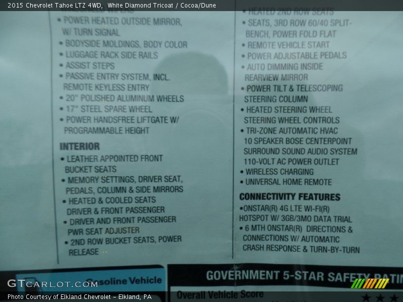 White Diamond Tricoat / Cocoa/Dune 2015 Chevrolet Tahoe LTZ 4WD