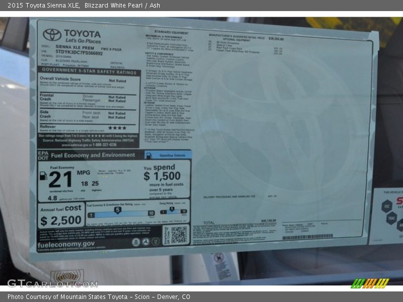 Blizzard White Pearl / Ash 2015 Toyota Sienna XLE