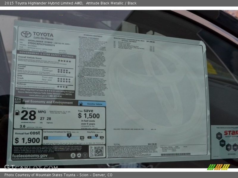 Attitude Black Metallic / Black 2015 Toyota Highlander Hybrid Limited AWD
