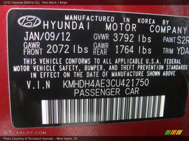Red Allure / Beige 2012 Hyundai Elantra GLS