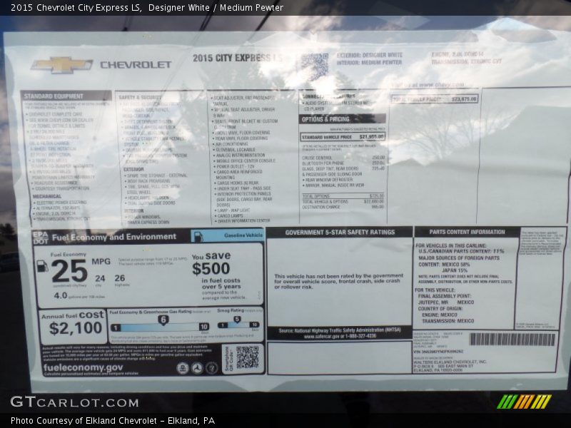 Designer White / Medium Pewter 2015 Chevrolet City Express LS