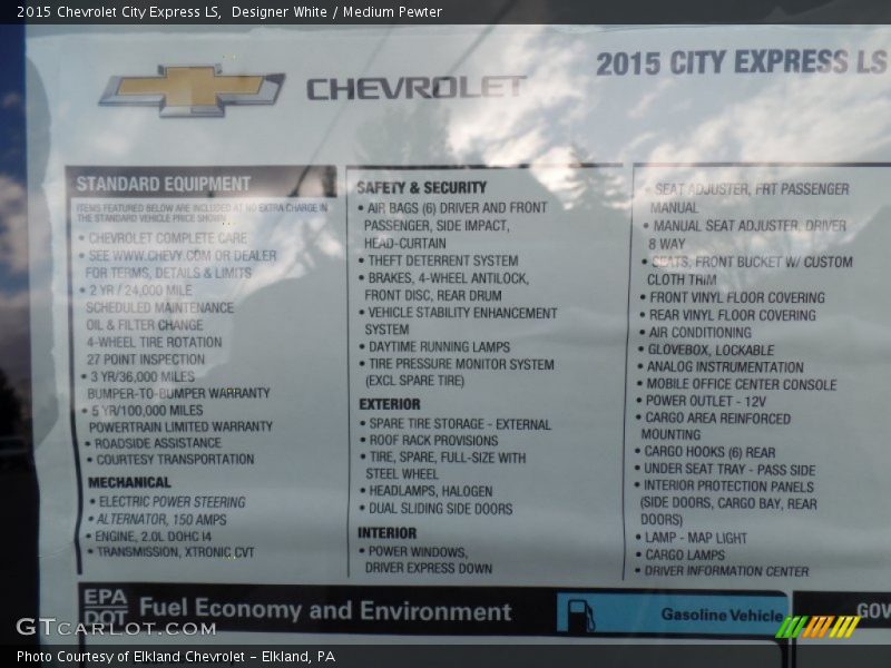 Designer White / Medium Pewter 2015 Chevrolet City Express LS