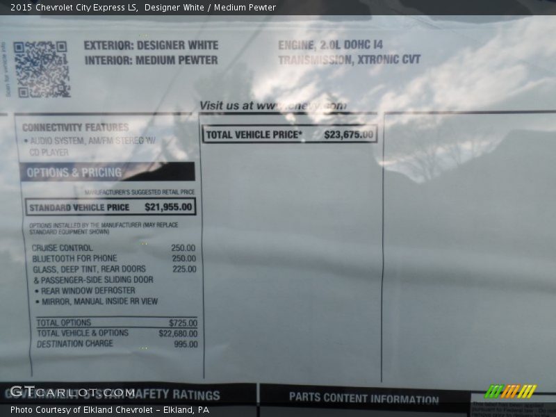 Designer White / Medium Pewter 2015 Chevrolet City Express LS