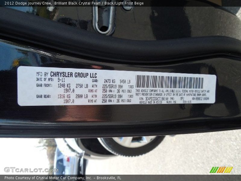 Brilliant Black Crystal Pearl / Black/Light Frost Beige 2012 Dodge Journey Crew