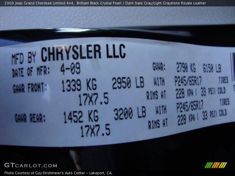 Brilliant Black Crystal Pearl / Dark Slate Gray/Light Graystone Royale Leather 2009 Jeep Grand Cherokee Limited 4x4