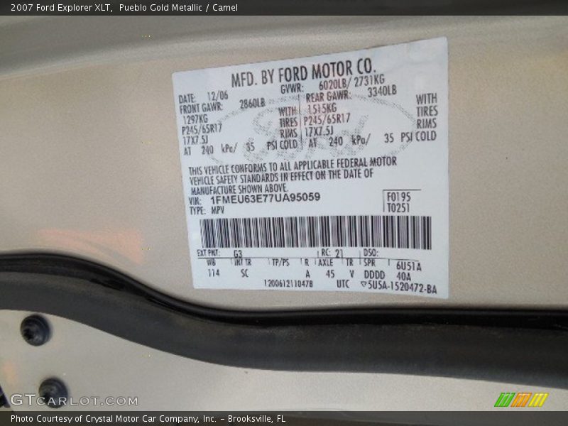 Pueblo Gold Metallic / Camel 2007 Ford Explorer XLT
