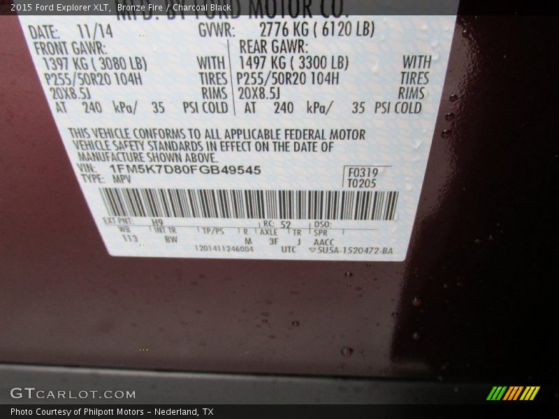 2015 Explorer XLT Bronze Fire Color Code H9