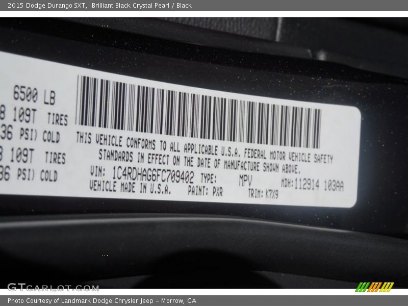Brilliant Black Crystal Pearl / Black 2015 Dodge Durango SXT