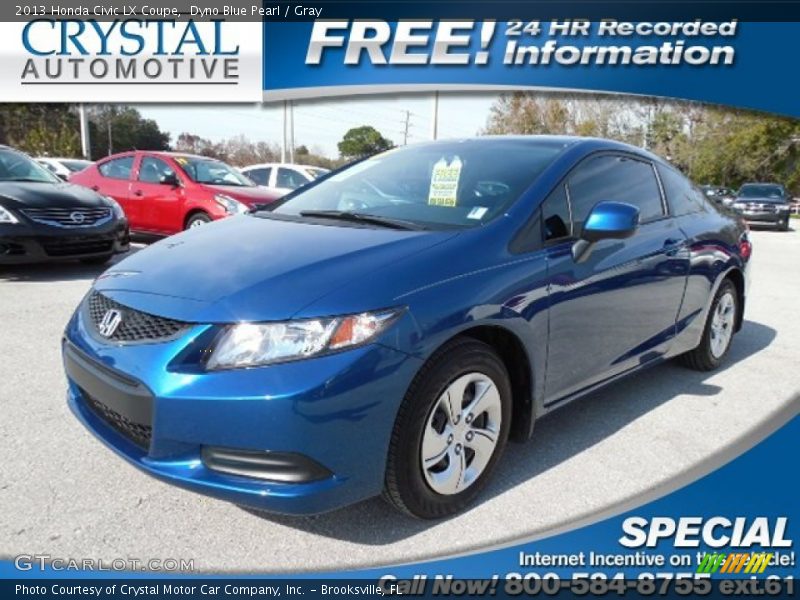 Dyno Blue Pearl / Gray 2013 Honda Civic LX Coupe