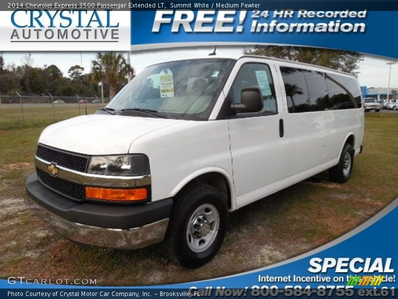 Summit White / Medium Pewter 2014 Chevrolet Express 3500 Passenger Extended LT