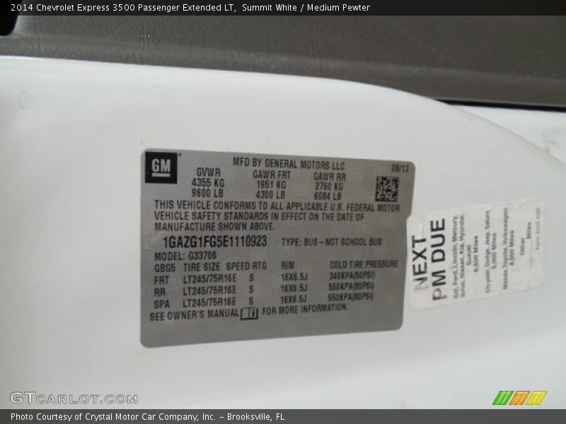 Summit White / Medium Pewter 2014 Chevrolet Express 3500 Passenger Extended LT