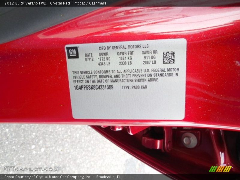 Crystal Red Tintcoat / Cashmere 2012 Buick Verano FWD