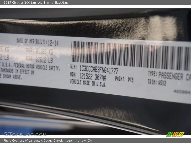 Black / Black/Linen 2015 Chrysler 200 Limited